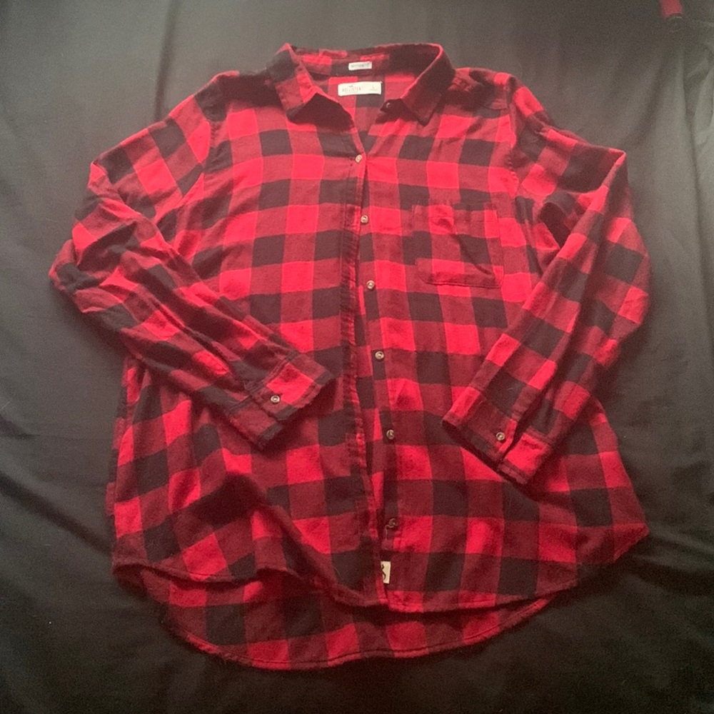 Hollister Flannel Red and Black Boyfriend Fit Large